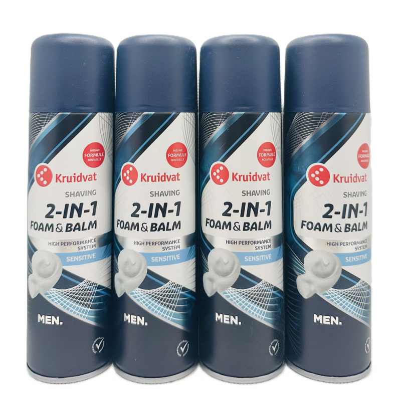  Kruidvat Men 2in1 Foam&Balm Sensitive Pianka do golenia 4x200ml