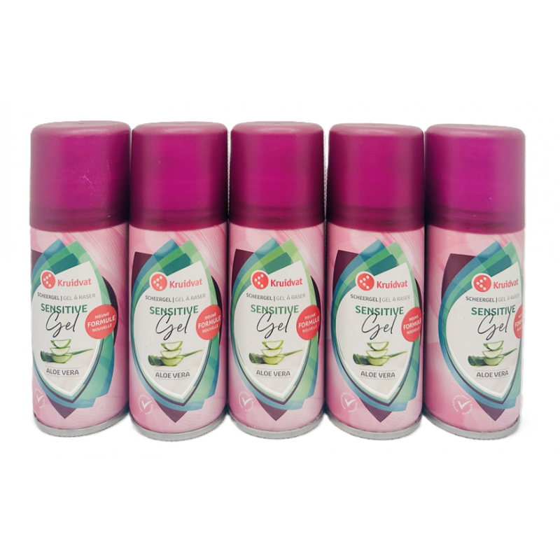  Kruidvat Żel do golenia Sensitive 5x75ml Aloe Vera TRAVEL SIZE